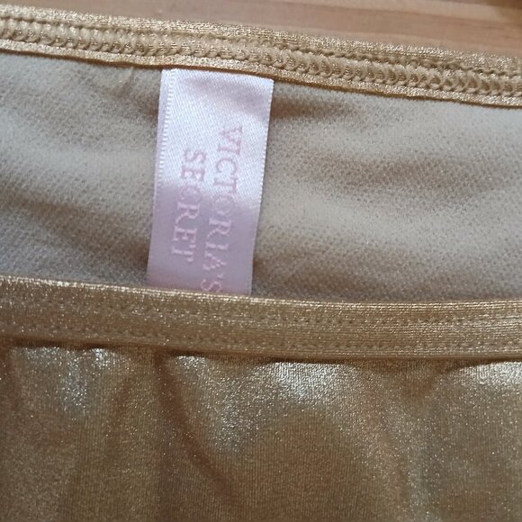 Victoria's Secret Vintage Y2K Gold Lame' Triangle String Bikini SzL - Picture 4 of 7